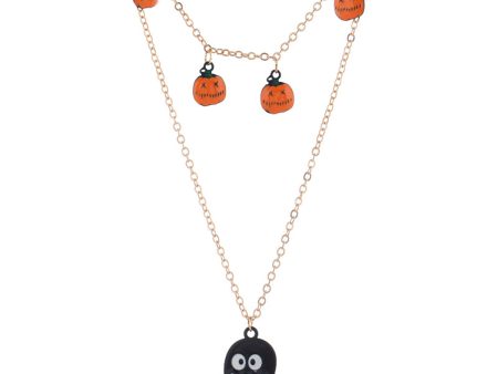 18K Gold-Plated & Black Enamel Ghost & Pumpkin Station Layered Pendant Necklace Online