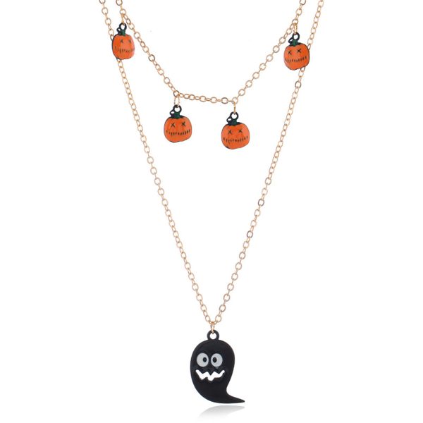 18K Gold-Plated & Black Enamel Ghost & Pumpkin Station Layered Pendant Necklace Online