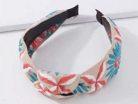 Blue & Pink Floral Knot-Accent Hard Headband Online now