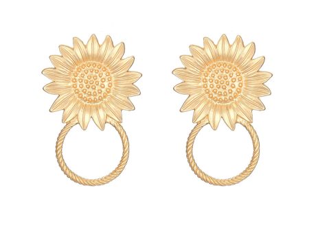 18K Gold-Plated Mum Hoop Drop Earrings For Sale