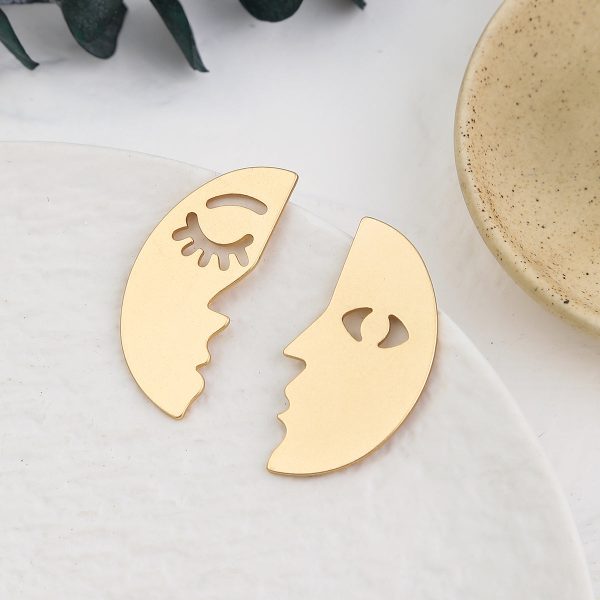 18K Gold-Plated Patchwork Face Stud Earring Hot on Sale