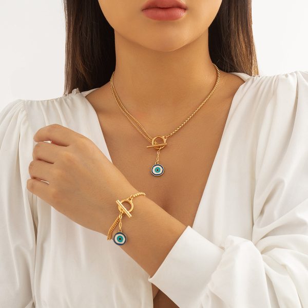 Blue Enamel & 18K Gold-Plated Evil Eye Toggle Necklace & Toggle Bracelet Supply