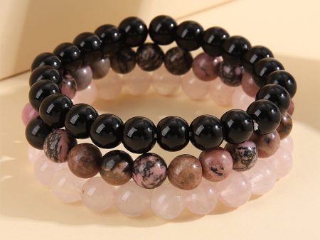 Black Quartz Beaded Stretch Bracelet Set Online Sale