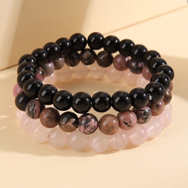 Black Quartz Beaded Stretch Bracelet Set Online Sale