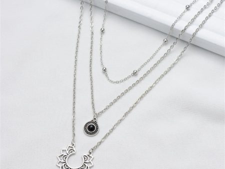 Black Resin & Silver-Plated Sunflower Layered Pendant Necklace Fashion