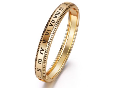 18K Gold-Plated Roman Numerals Hinge Bangle For Sale