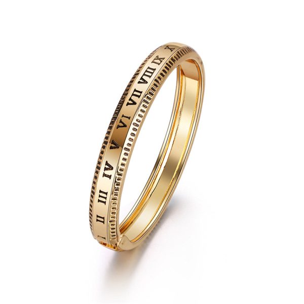 18K Gold-Plated Roman Numerals Hinge Bangle For Sale