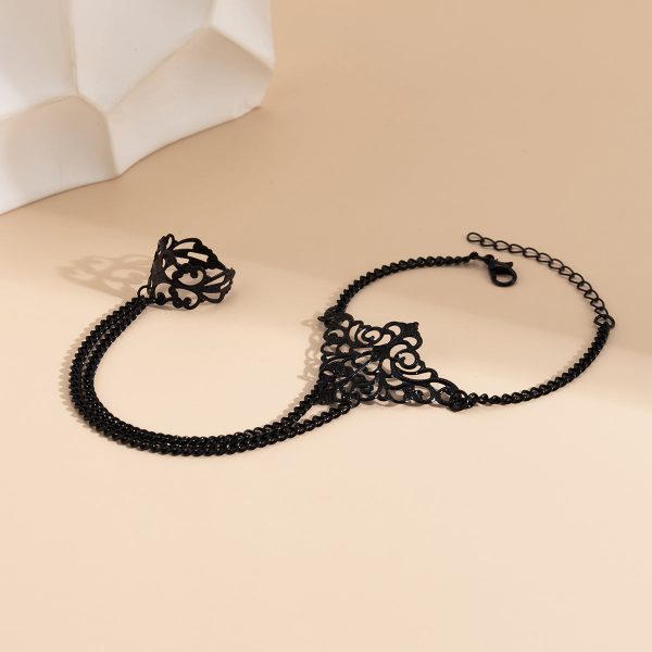 Black-Plated Crown Wrist-To-Ring Bracelet Online Sale