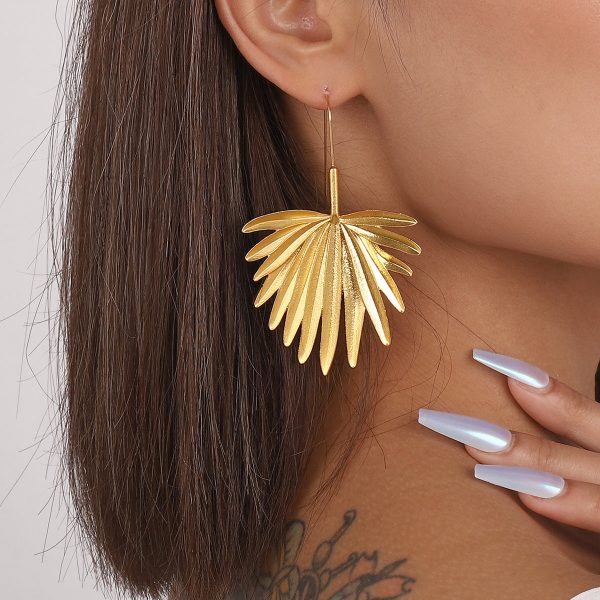 18K Gold-Plated Palm Leaf Drop Earrings For Discount