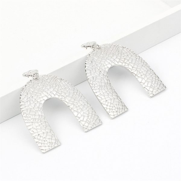 Silver-Plated Pebbled Arc Drop Earrings For Discount