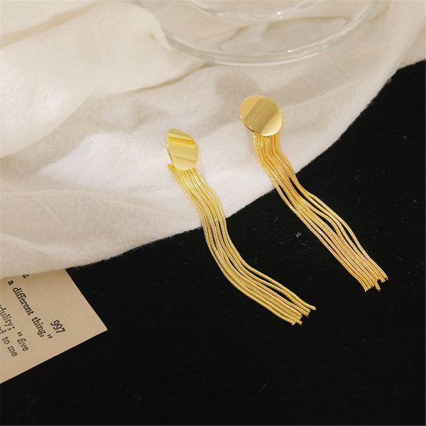 18K Gold-Plated Oval Tassel Drop Earrings For Sale