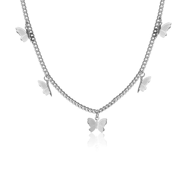 Silver-Plated Butterfly Station Choker Necklace Cheap