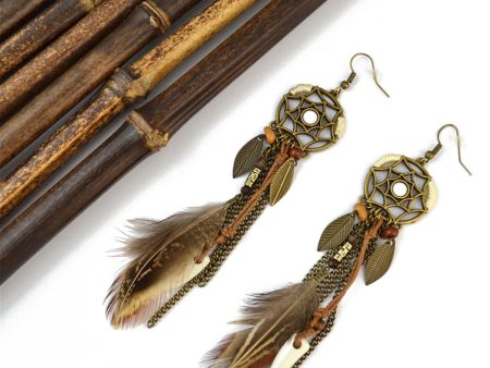 18K Gold-Plated Dream Catcher Feather Drop Earrings Fashion