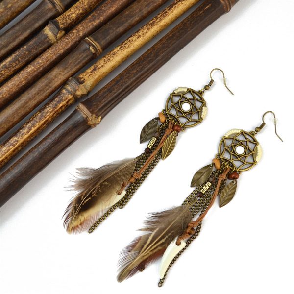 18K Gold-Plated Dream Catcher Feather Drop Earrings Fashion