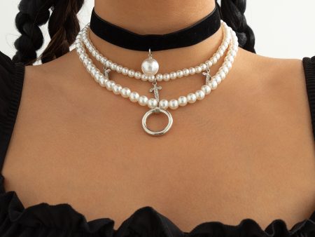 Clear Cubic Zirconia & Pearl Three-Piece Choker Necklace Set Online Hot Sale