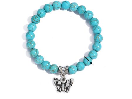 Turquoise & Silver-Plated Butterfly Beaded Stretch Bracelet Online Sale