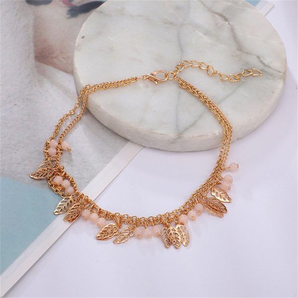 18K Gold-Plated Leaves Layered Anklet For Cheap