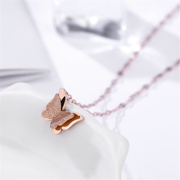 18K Rose Gold-Plated Frosted Butterfly Pendant Necklace For Cheap