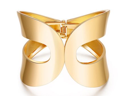 18K Gold-Plated Openwork Drop End Hinge Bangle Hot on Sale