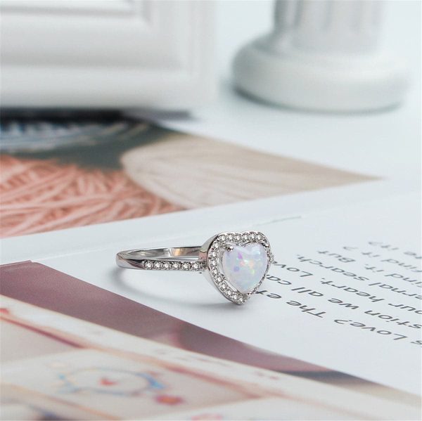 White Opal & Cubic Zirconia Heart-Cut Halo Ring For Discount