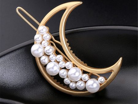 Pearl & 18K Gold-Plated Moon Hair Clip For Discount