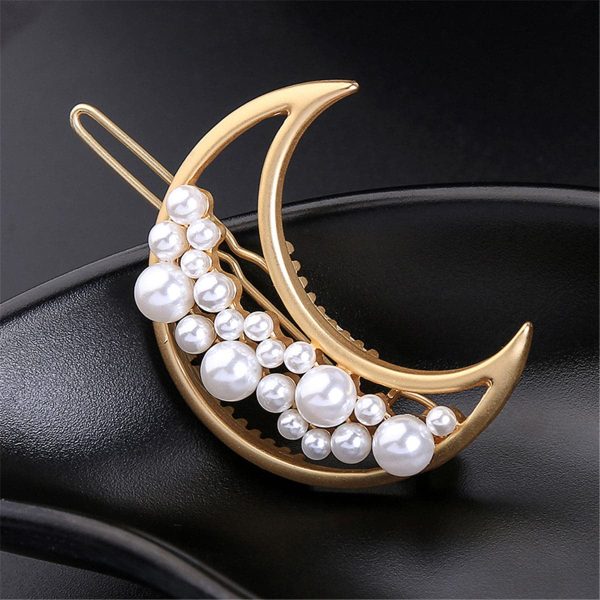 Pearl & 18K Gold-Plated Moon Hair Clip For Discount