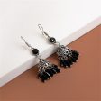 Black Acrylic & Silver-Plated Boho Tassel Drop Earrings Supply