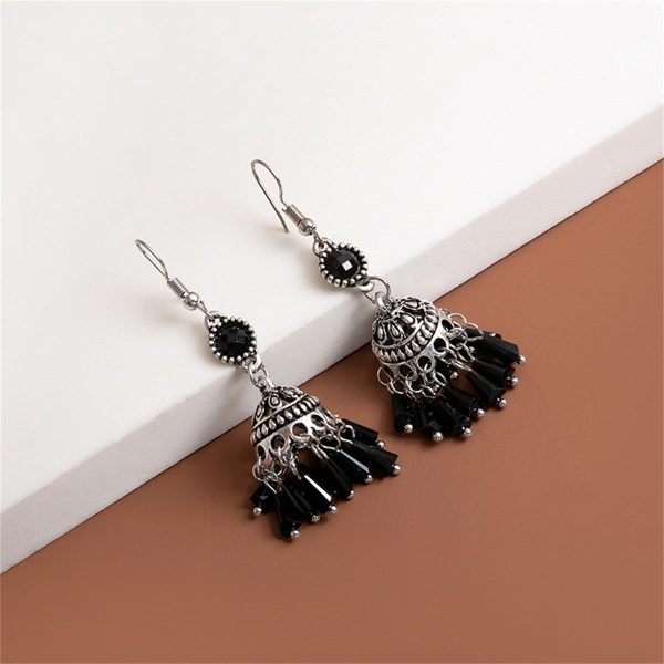 Black Acrylic & Silver-Plated Boho Tassel Drop Earrings Supply