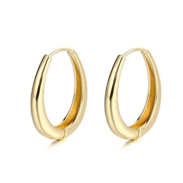 18K Gold-Plated Ellipse Huggie Earrings For Cheap