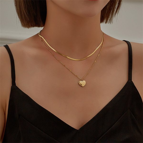 18K Gold-Plated  Love You  Heart Layered Pendant Necklace Supply