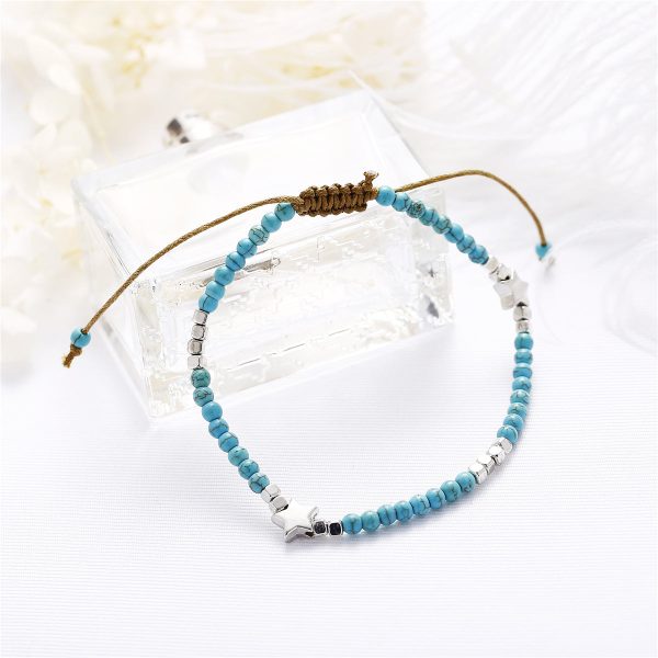 Turquoise & Silver-Plated Star Adjustable Anklet on Sale