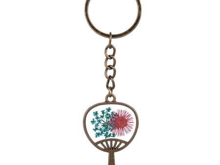 Pressed Flower & 18K Gold-Plated Floral Fan Keychain on Sale