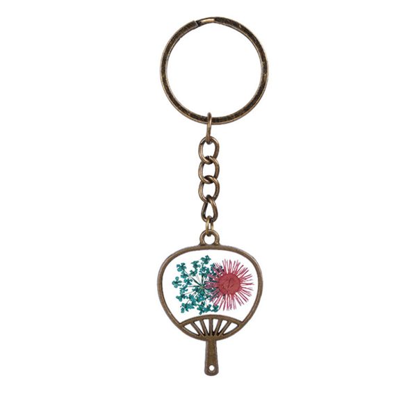 Pressed Flower & 18K Gold-Plated Floral Fan Keychain on Sale