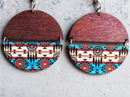 Blue Multicolor Wood & Silver-Plated Geometric Round Drop Earrings Fashion