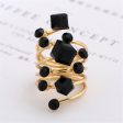 Black Crystal & Cubic Zirconia Adjustable Stacking Flower Ring For Sale