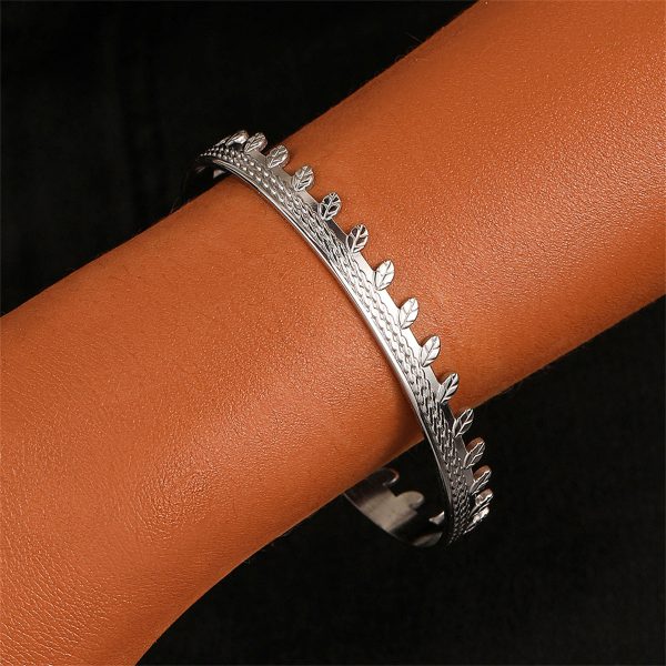 Stainless Steel Leaves Twine Cuff Online Hot Sale