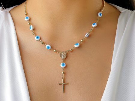 Blue Acrylic & 18K Gold-Plated Evil Eye Cross Pendant Necklace For Discount