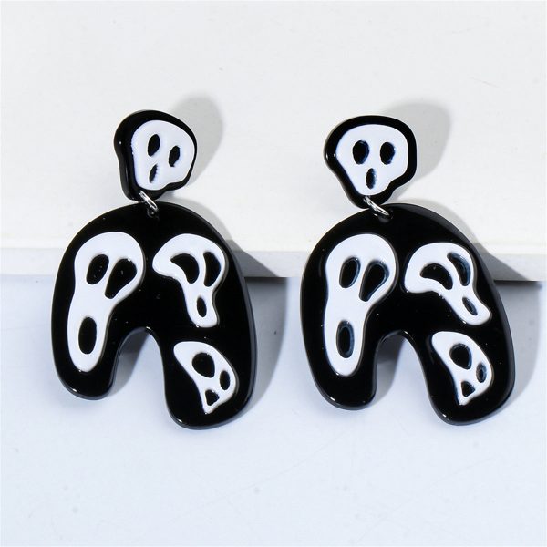 Black Acrylic & Silver-Plated Ghost Drop Earrings For Discount