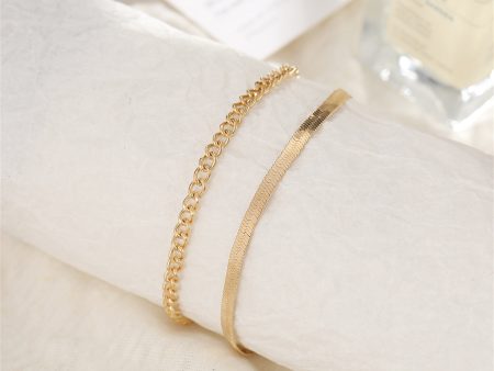 18K Gold-Plated Herringbone Chain Anklet & Curb Chain Anklet For Discount