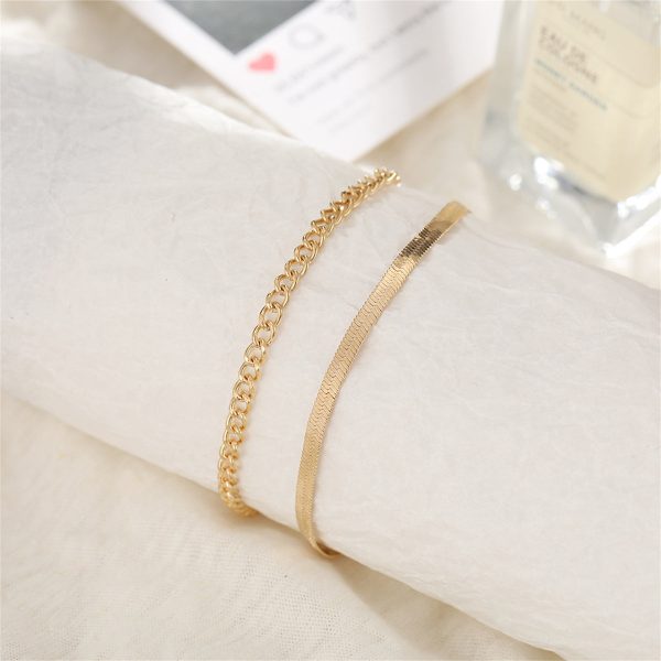 18K Gold-Plated Herringbone Chain Anklet & Curb Chain Anklet For Discount