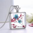 Blue & Red Pressed Flower Square Pendant Necklace Discount