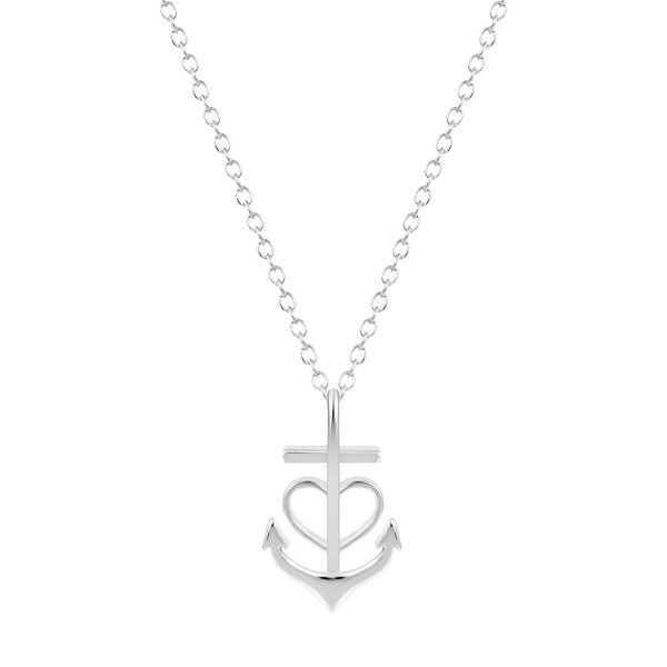 Silver-Plated Heart Anchor Pendant Necklace Cheap