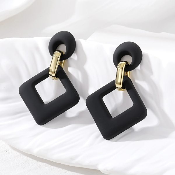 Black Enamel & 18K Gold-Plated Open Rhombus Drop Earrings Online Sale