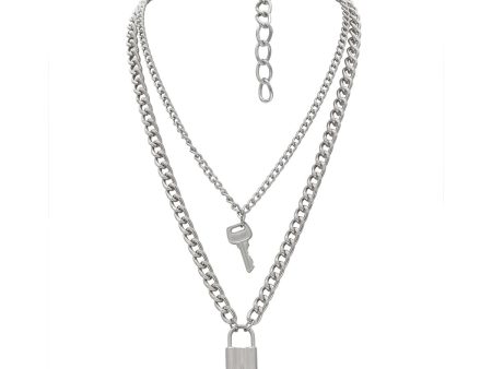 Silver-Plated Lock & Key Layered Pendant Necklace For Discount