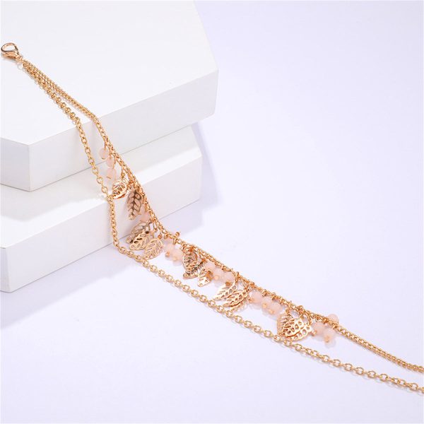 18K Gold-Plated Leaves Layered Anklet For Cheap