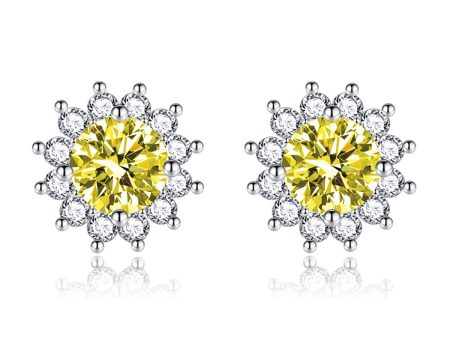 Yellow Crystal & Cubic Zirconia Silver-Plated Flower Stud Earrings Supply