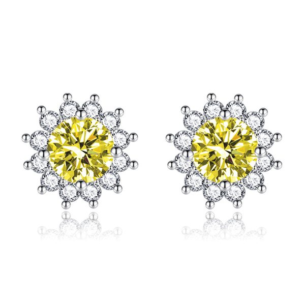 Yellow Crystal & Cubic Zirconia Silver-Plated Flower Stud Earrings Supply