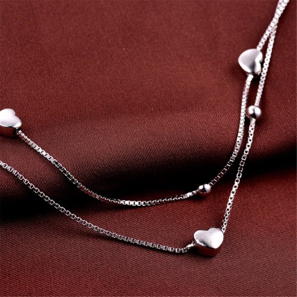 Sterling Silver Layered Heart Charm Anklet Online now