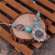 Turquoise & Silver-Plated Sunflower Pendant Necklace For Discount