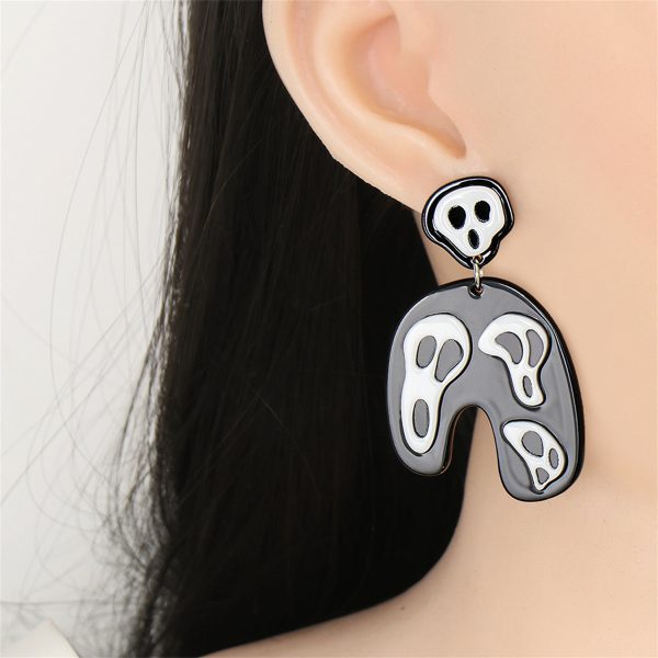 Black Acrylic & Silver-Plated Ghost Drop Earrings For Discount